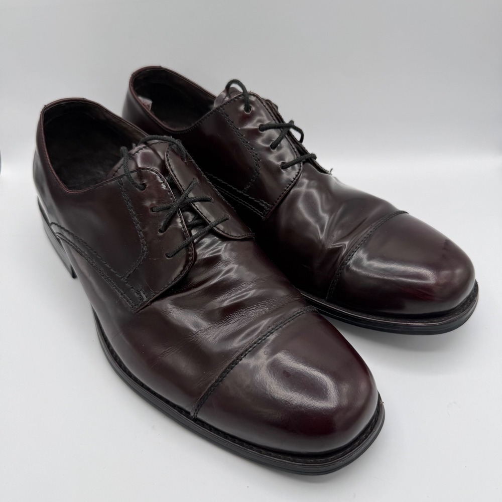 Johnston & Murphy Mens 10.5 M Burgundy Leather Cap Toe Derby Dress Shoes L10
